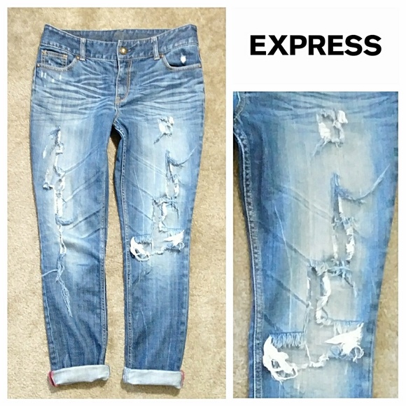 Express Denim - Express Shredded Boyfriend Jeans